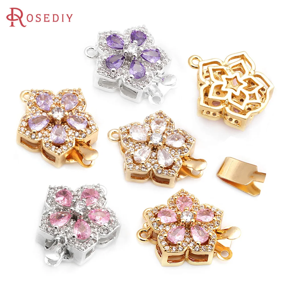 4 Sets Full Size 21x15MM 18K Gold Color Brass Zircon Flower Necklaces Connect Clasps High Quality Diy Jewelry Making Supplies 4 Sets Full Size 21x15MM 18K Gold Color Brass Zircon Flower Necklaces Connect Clasps High Quality Diy Jewelry Making Supplies