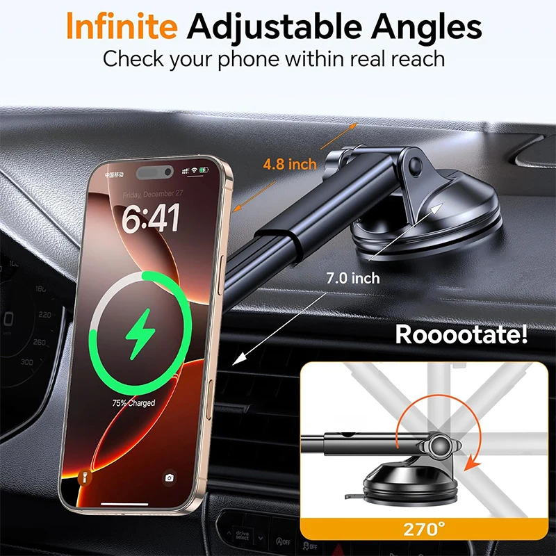UYUXIO Dashboard Wireless Car Phone Charger Adapter 15W Fast Charging Magnetic Car Phone Holder for iPhone 16 15 14 13 12