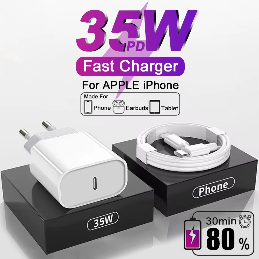 35W USB Type C Charger Fast Charging Cable For Apple iPhone 15 17 11 12 13 14 16 Pro Max Charger Travel Phone Adapter EU US Plug