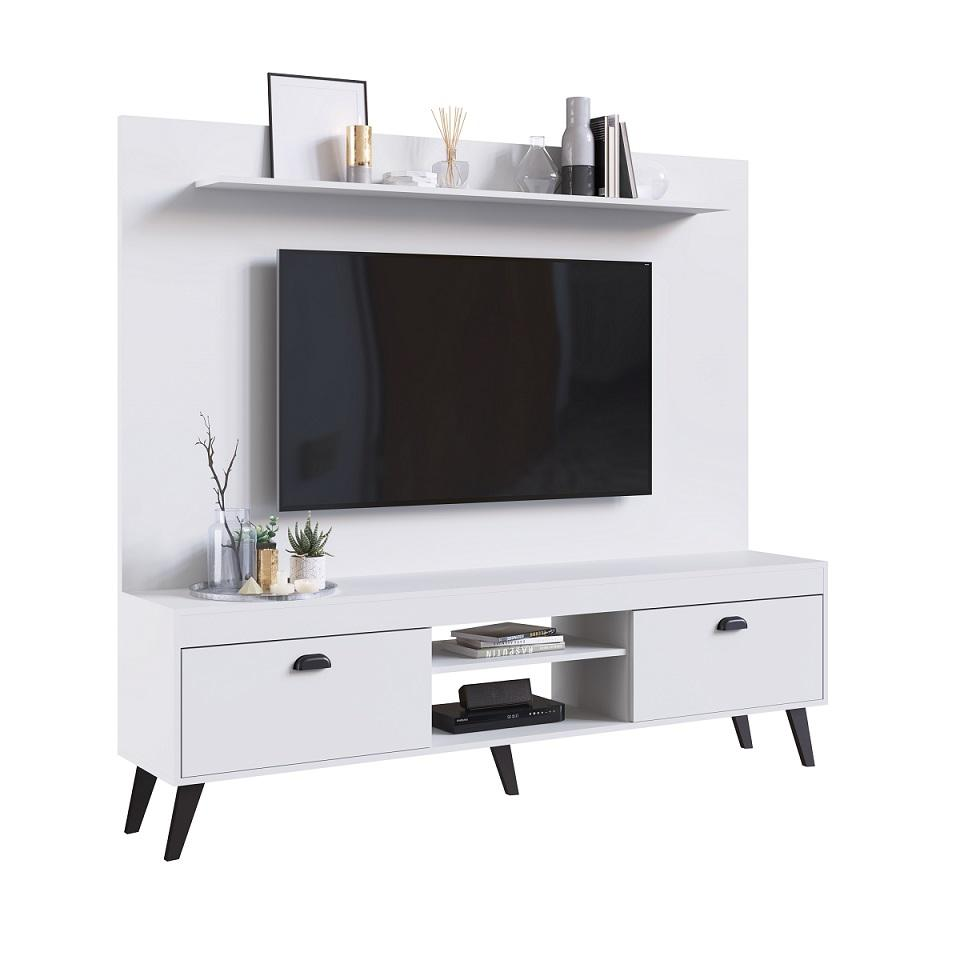Conjunto Home Theater Rack e Painel Setubal Branco- Art In Moveis Conjunto Home Theater Rack e Painel Setubal Branco- Art In Moveis