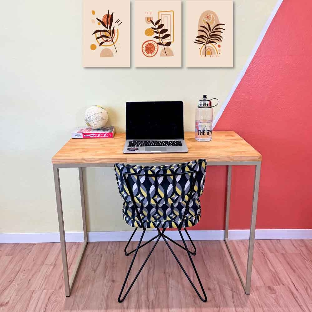Mesa Escritório de Ferro e Madeira 96cm Style Industrial Nozes e Dourado Mesa Escritório de Ferro e Madeira 96cm Style Industrial Nozes e Dourado