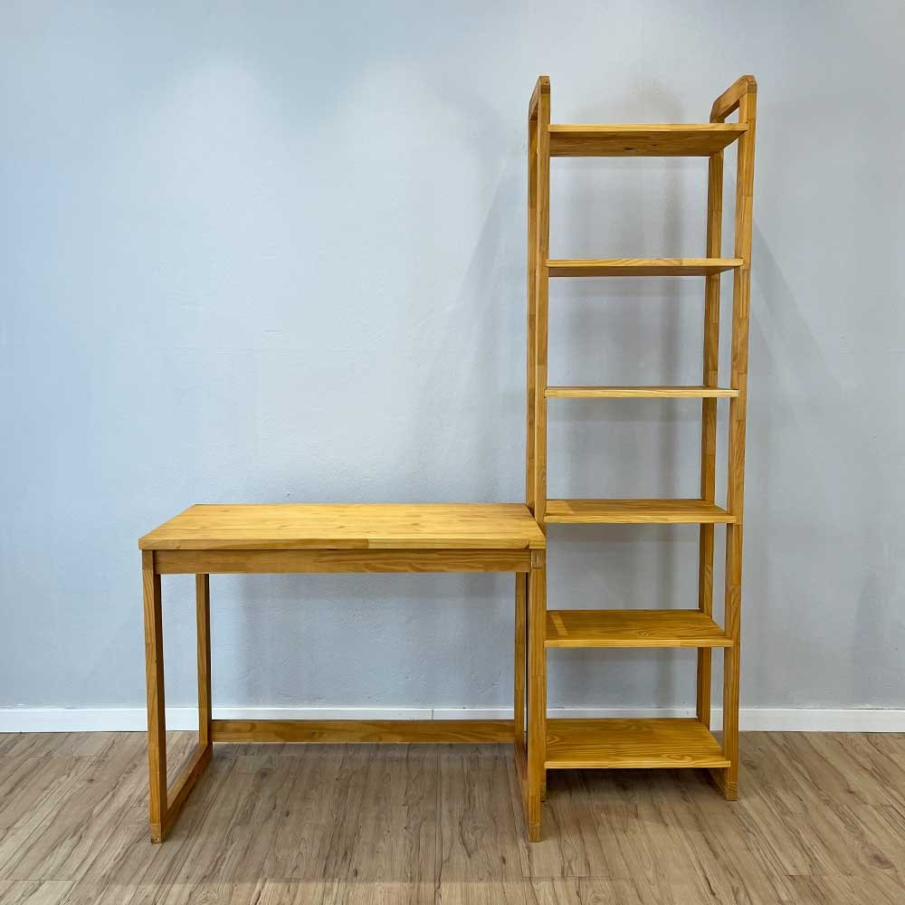 Home Office Escrivaninha e Estante de Madeira Pinus Linea Slim Nozes Home Office Escrivaninha e Estante de Madeira Pinus Linea Slim Nozes