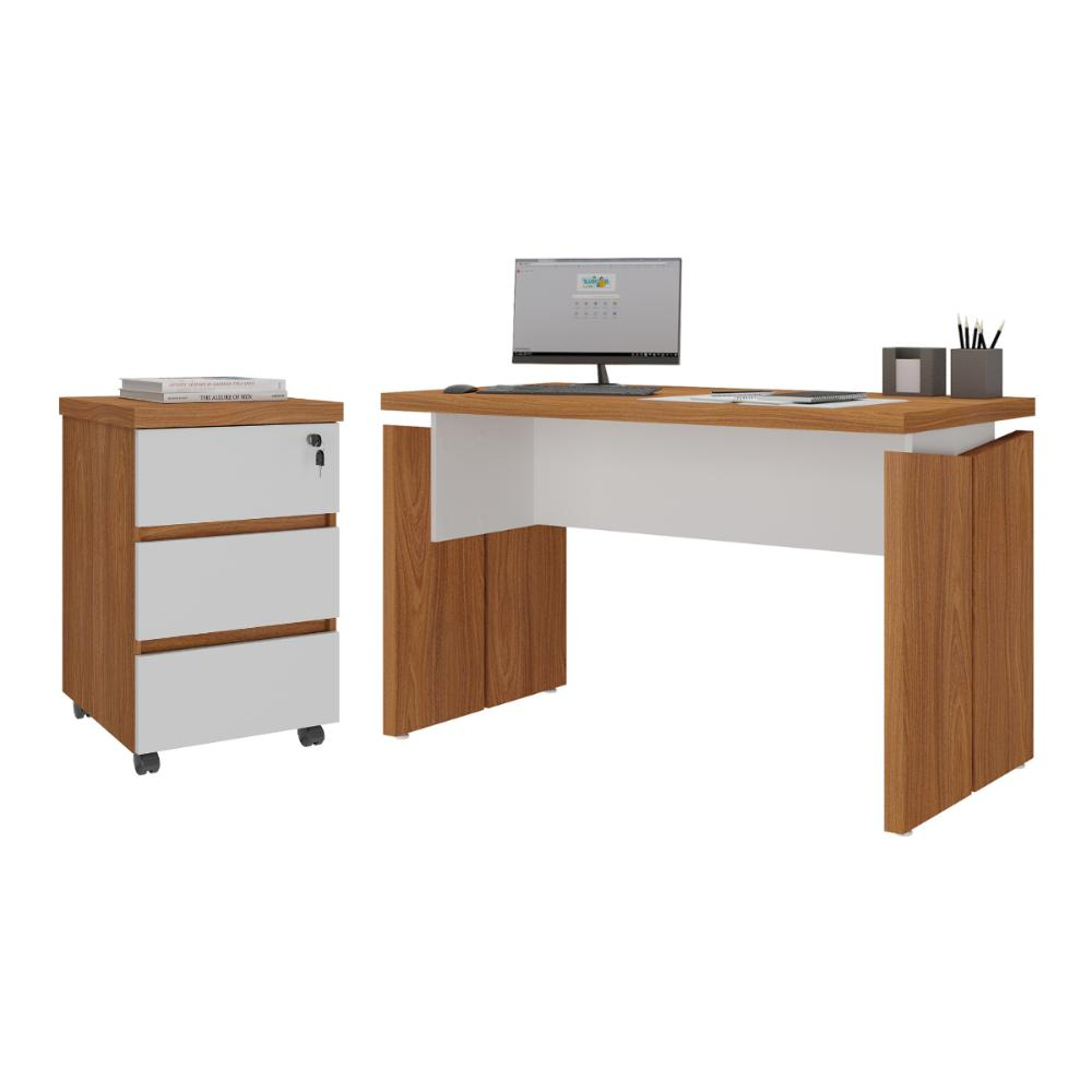 Conjunto de Mesa em L e Gaveteiro Arara Freijó Branco Conjunto de Mesa em L e Gaveteiro Arara Freijó Branco