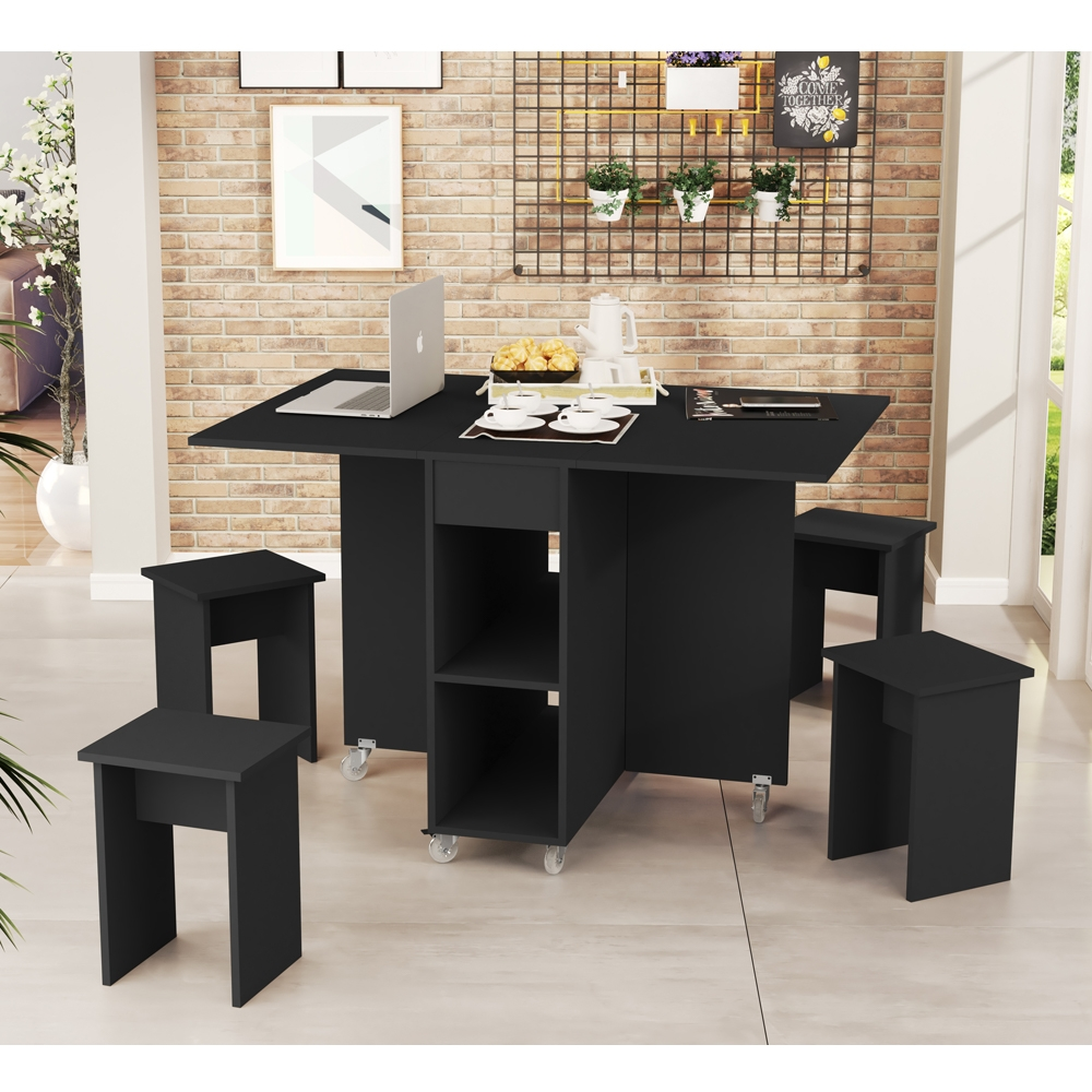 Mesa Bancada Dobrável Carlos com Bancos | Banquetas Preto Mesa Bancada Dobrável Carlos com Bancos | Banquetas Preto