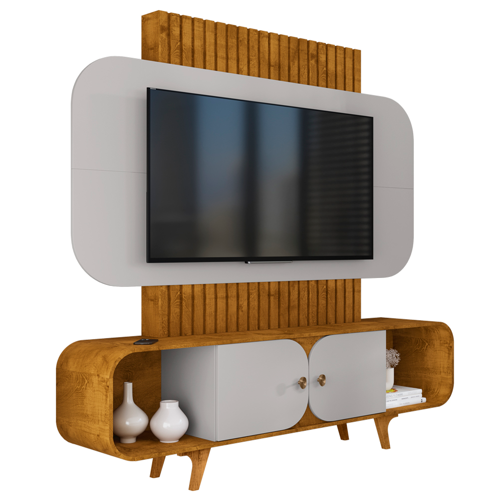 Estante Home Tv 75 Pol 180 cm Embau Naturalle Off White BECHARA Estante Home Tv 75 Pol 180 cm Embau Naturalle Off White BECHARA