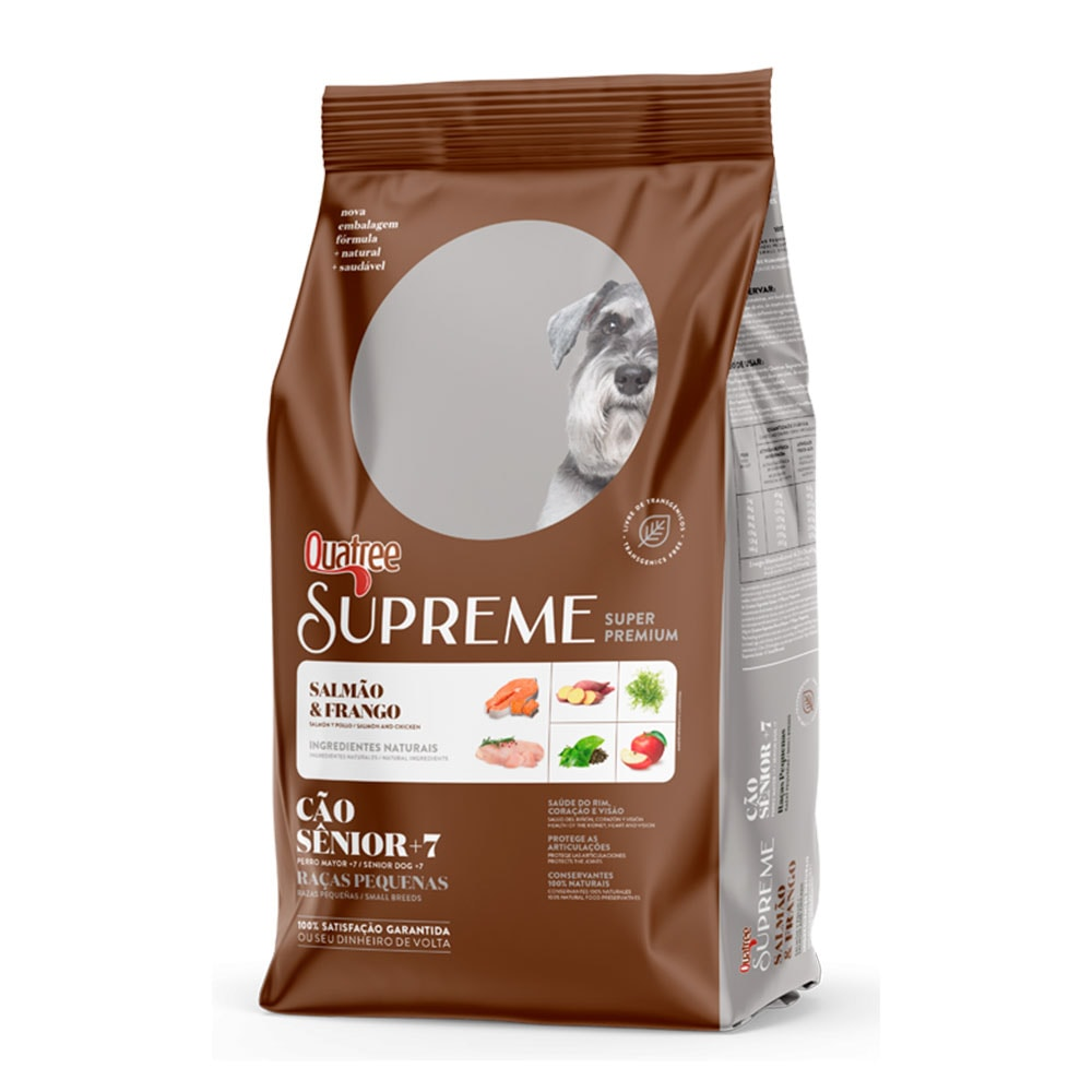 Ração Quatree Supreme Cães Sênior +7 Raças Pequenas Frango e Salmão Ração Quatree Supreme Cães Sênior +7 Raças Pequenas Frango e Salmão