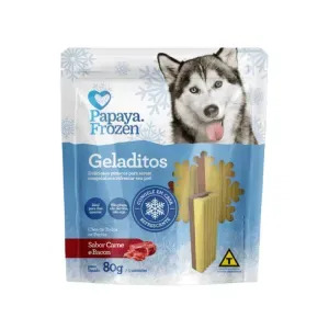 Petisco Geladitos Frozen Carne e Bacon Cães Adultos Papaya Pets - 80 g Petisco Geladitos Frozen Carne e Bacon Cães Adultos Papaya Pets - 80 g