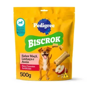 Biscoito Pedigree Biscrok Cães Adultos Raças Pequenas Maçã, Linhaça e Aveia - 500 g Biscoito Pedigree Biscrok Cães Adultos Raças Pequenas Maçã, Linhaça e Aveia - 500 g
