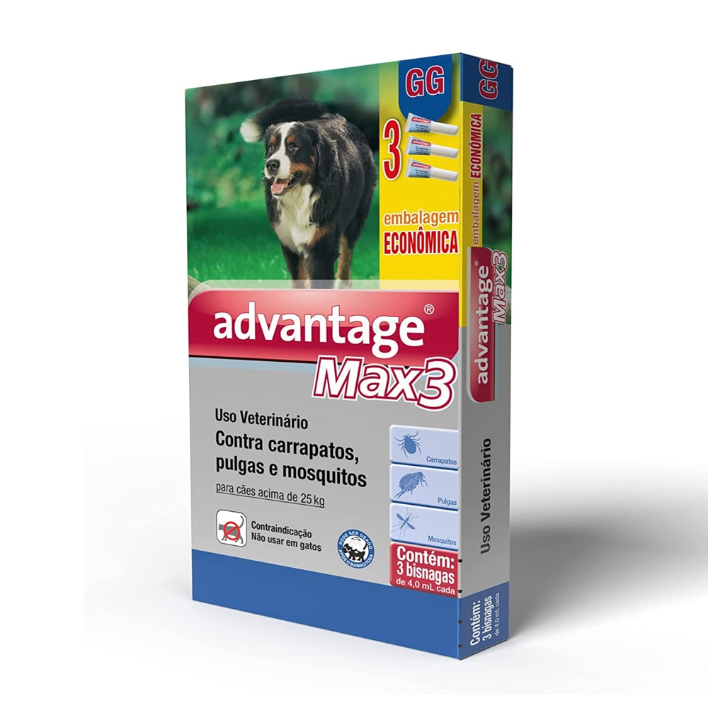 Antipulgas Advantage Max3 Cães mais de 25kg - 3 pipetas Antipulgas Advantage Max3 Cães mais de 25kg - 3 pipetas