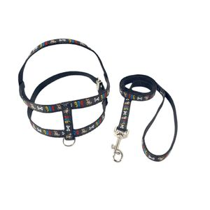 Guia e Peitoral Estampada Dog Santa Fé Pet Preto Guia e Peitoral Estampada Dog Santa Fé Pet Preto