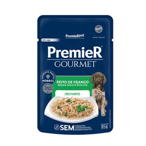 Ração Úmida Premier Gourmet Cães Filhotes Peito de Frango, Batata Doce e Brócolis - 85 g Ração Úmida Premier Gourmet Cães Filhotes Peito de Frango, Batata Doce e Brócolis - 85 g