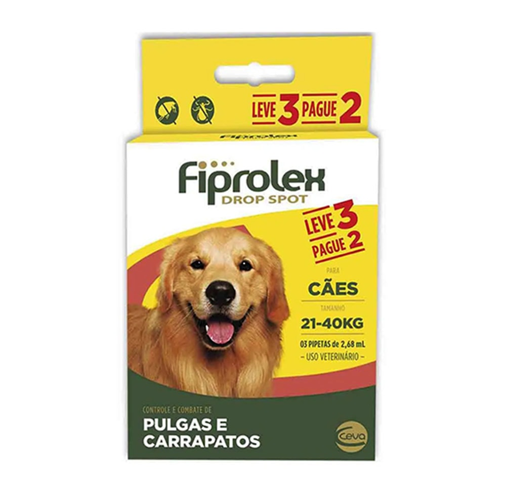 Combo Antipulgas Fiprolex Cães 21 a 40kg - Único Combo Antipulgas Fiprolex Cães 21 a 40kg - Único