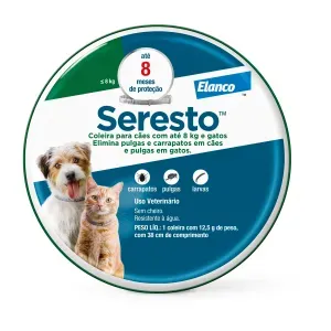 Coleira Antipulgas Seresto Cães e gatos até 8kg - 8 meses de proteção - Único Coleira Antipulgas Seresto Cães e gatos até 8kg - 8 meses de proteção - Único
