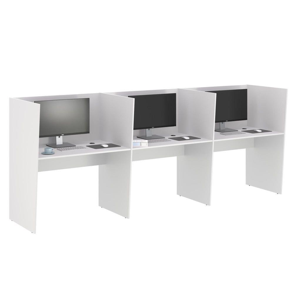 Mesa De Trabalho Call Center 3 Lugares Tripla Fechada - Branco Mesa De Trabalho Call Center 3 Lugares Tripla Fechada - Branco