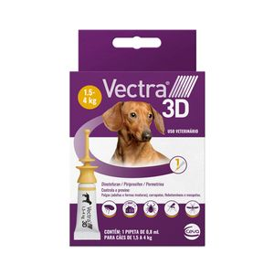 Antipulgas Vectra 3D Cães 1,5 a 4 kg Ceva 0,8 ml - 1 pipeta Antipulgas Vectra 3D Cães 1,5 a 4 kg Ceva 0,8 ml - 1 pipeta