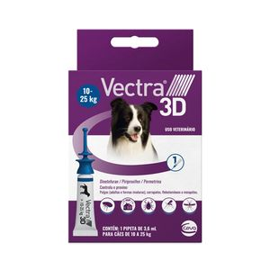 Antipulgas Vectra 3D Cães 10 a 25 kg Ceva 3,6 ml - 1 pipeta Antipulgas Vectra 3D Cães 10 a 25 kg Ceva 3,6 ml - 1 pipeta