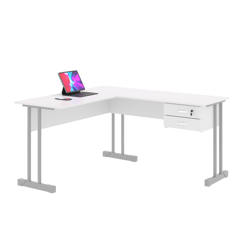 Mesa de Computador em L com Gaveta Lima Branco Cinza Mesa de Computador em L com Gaveta Lima Branco Cinza