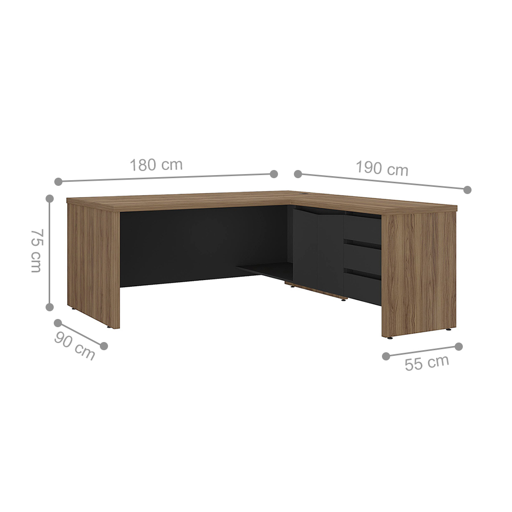 Mesa Executiva em L Newport Nogal Preto Mesa Executiva em L Newport Nogal Preto