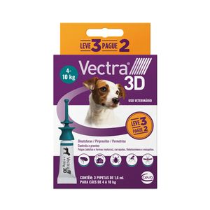 Antipulgas Vectra 3D Cães 4 a 10 kg Ceva 1,6 ml Leve 3 Pague 2 - 3 pipetas