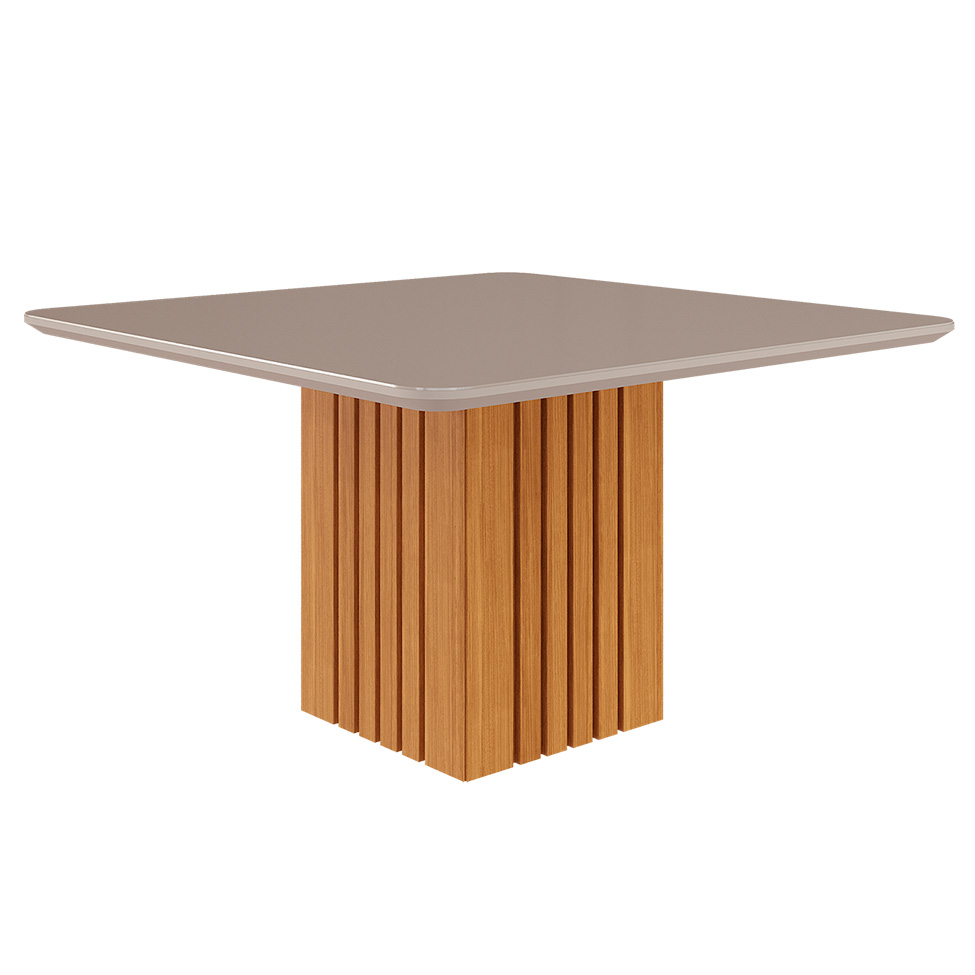 Mesa de Jantar Quadrada com Tampo de Vidro Ana Off White e Nature 130 cm Mesa de Jantar Quadrada com Tampo de Vidro Ana Off White e Nature 130 cm