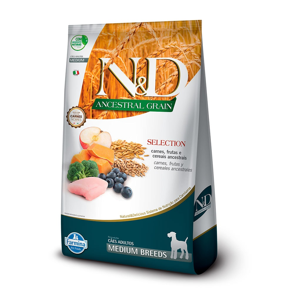 Ração N&D Ancestral Grain Selection Cães Adultos Raças Médias - 15 kg