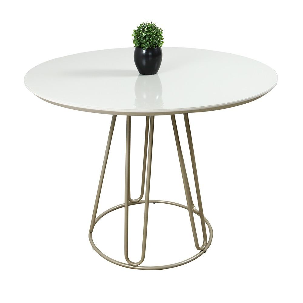 Mesa de Jantar Rubi Off White com Base de Metal Champanhe Mesa de Jantar Rubi Off White com Base de Metal Champanhe