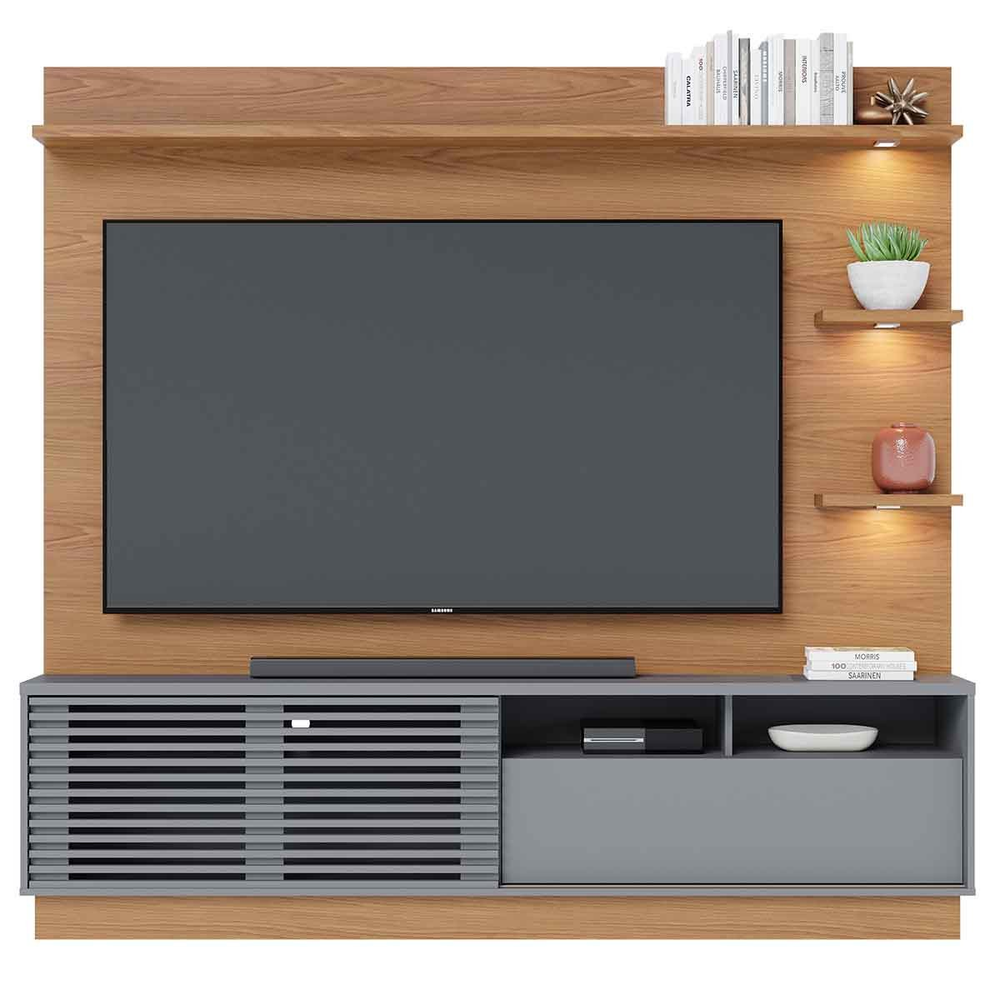 Painel Home Theater Conquista 1 Porta 70" Polegadas Freijó / Cinza Fosco Painel Home Theater Conquista 1 Porta 70" Polegadas Freijó / Cinza Fosco