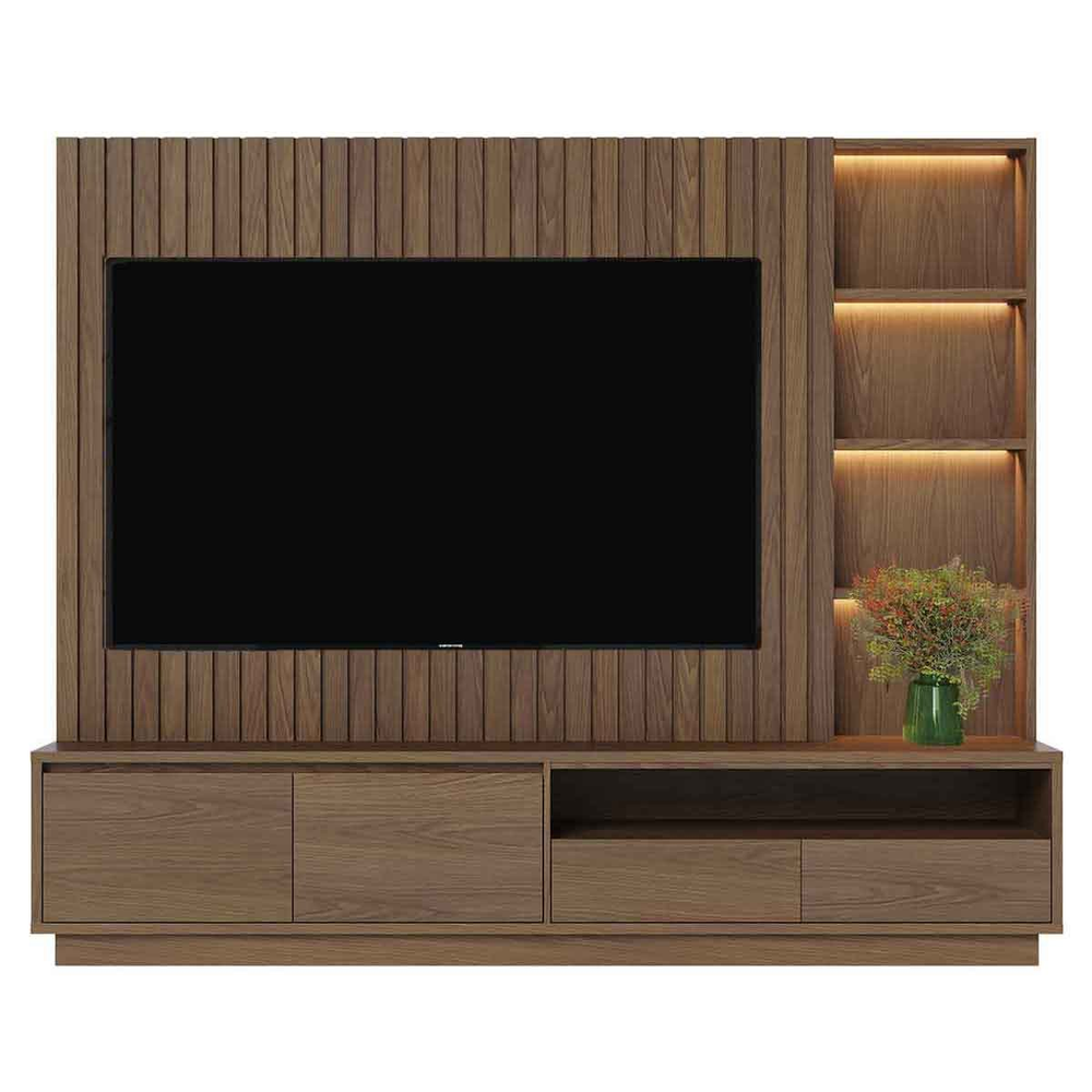 Painel Home Ripado Canção 4 Gavetas MDP 82" Polegadas Amêndoa Painel Home Ripado Canção 4 Gavetas MDP 82" Polegadas Amêndoa