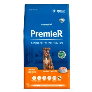 Ração Premier Ambientes Internos Cães Adultos Porte Médio Frango e Salmão