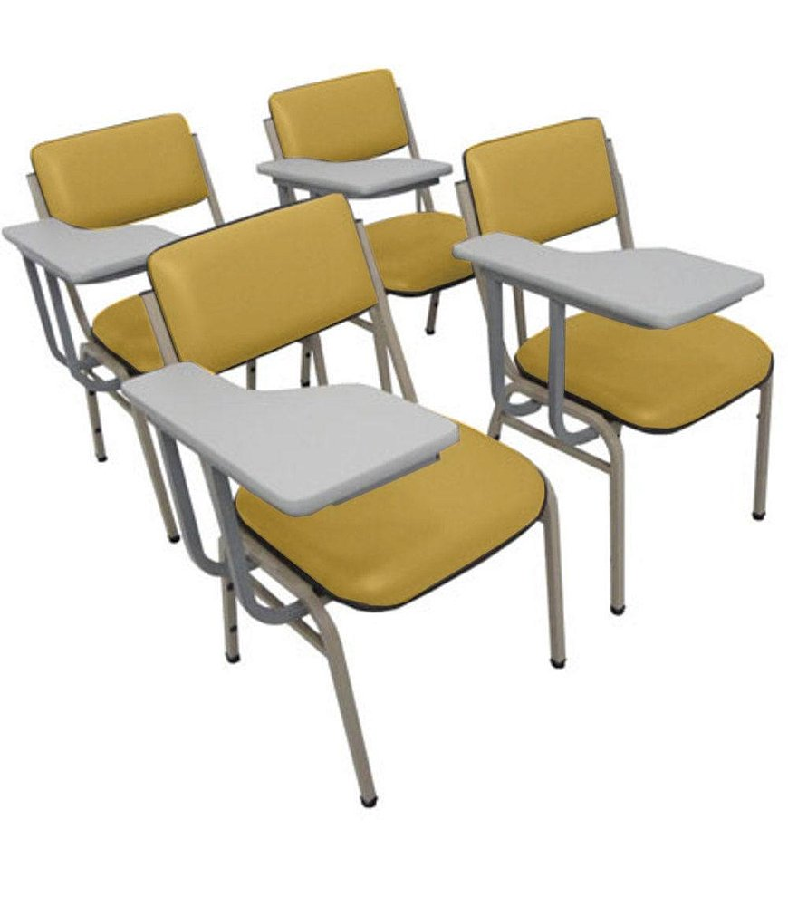 Kit com 4 Cadeiras Escolar Universitária para Auditórios Linha Hotel Smart Amarelo