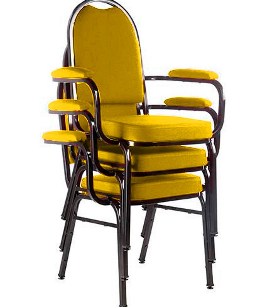 Kit com 3 Cadeiras para Auditório Linha Hotel Amarelo Kit com 3 Cadeiras para Auditório Linha Hotel Amarelo