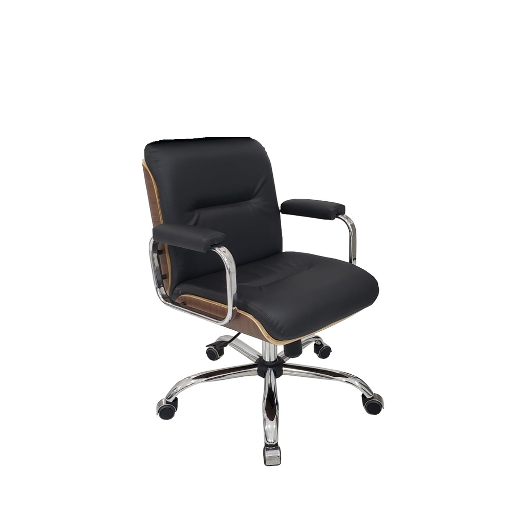Cadeira Eames Diretor Linha Capa em Madeira Cromado Preto Cadeira Eames Diretor Linha Capa em Madeira Cromado Preto
