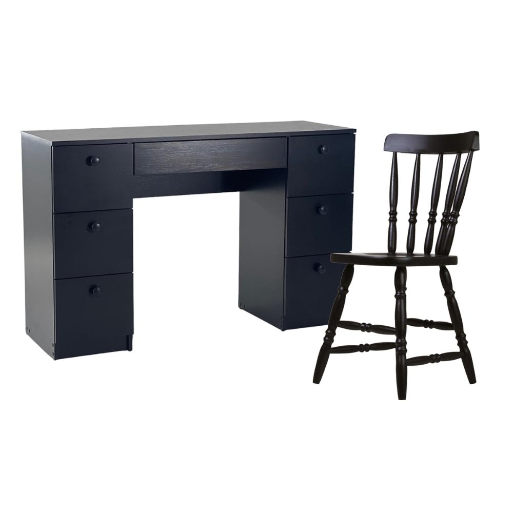 Mesa de escritório Ditália 7 Gavetas com Cadeira PE-100 COR:preto Mesa de escritório Ditália 7 Gavetas com Cadeira PE-100 COR:preto