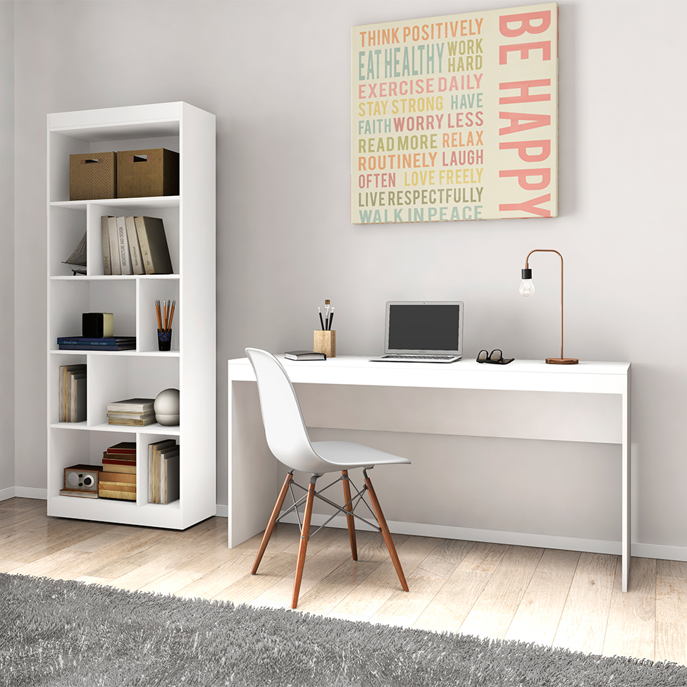 Conjunto de Mesa de Escritório Marselha com Estante Hunt Branco Conjunto de Mesa de Escritório Marselha com Estante Hunt Branco