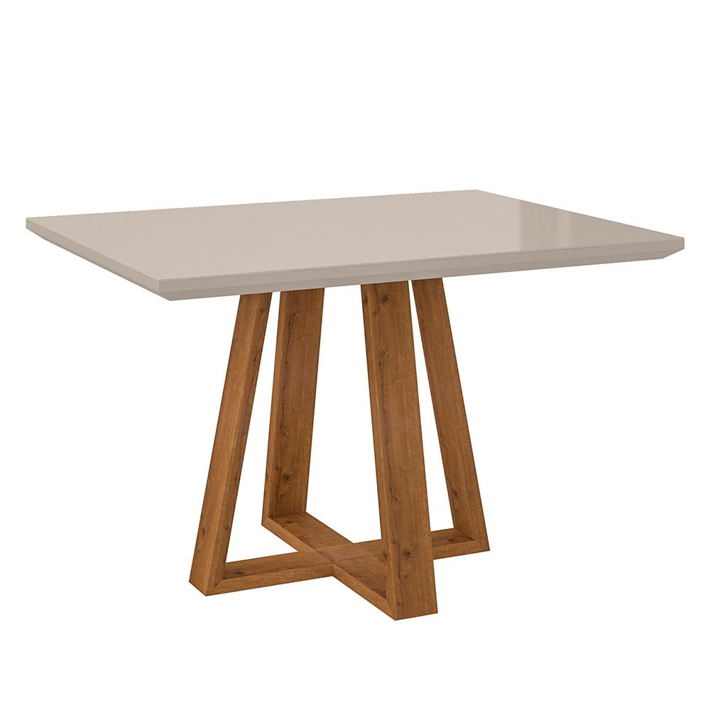 Mesa de Jantar Brenda 120x90 cm Off White com Base de Madeira Mel - D'Rossi Mesa de Jantar Brenda 120x90 cm Off White com Base de Madeira Mel - D'Rossi