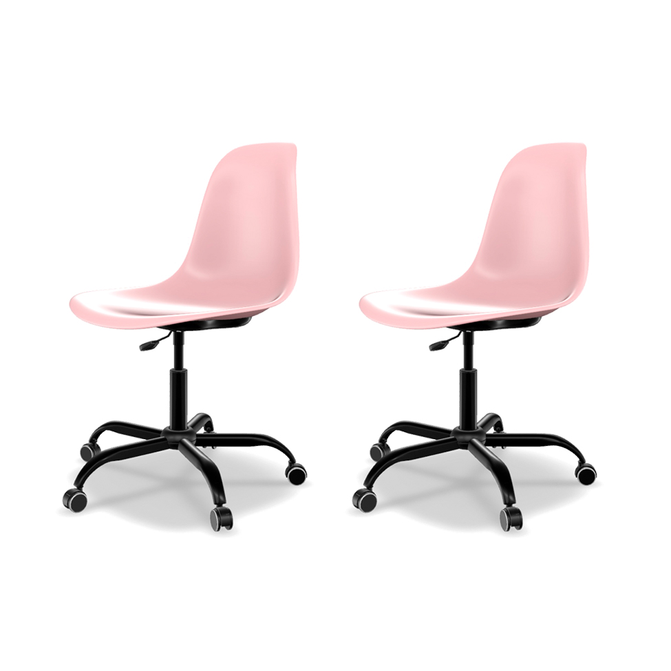 Conjunto com 2 Cadeiras de Escritório Secretária Eames Office Rosa e Preto Conjunto com 2 Cadeiras de Escritório Secretária Eames Office Rosa e Preto