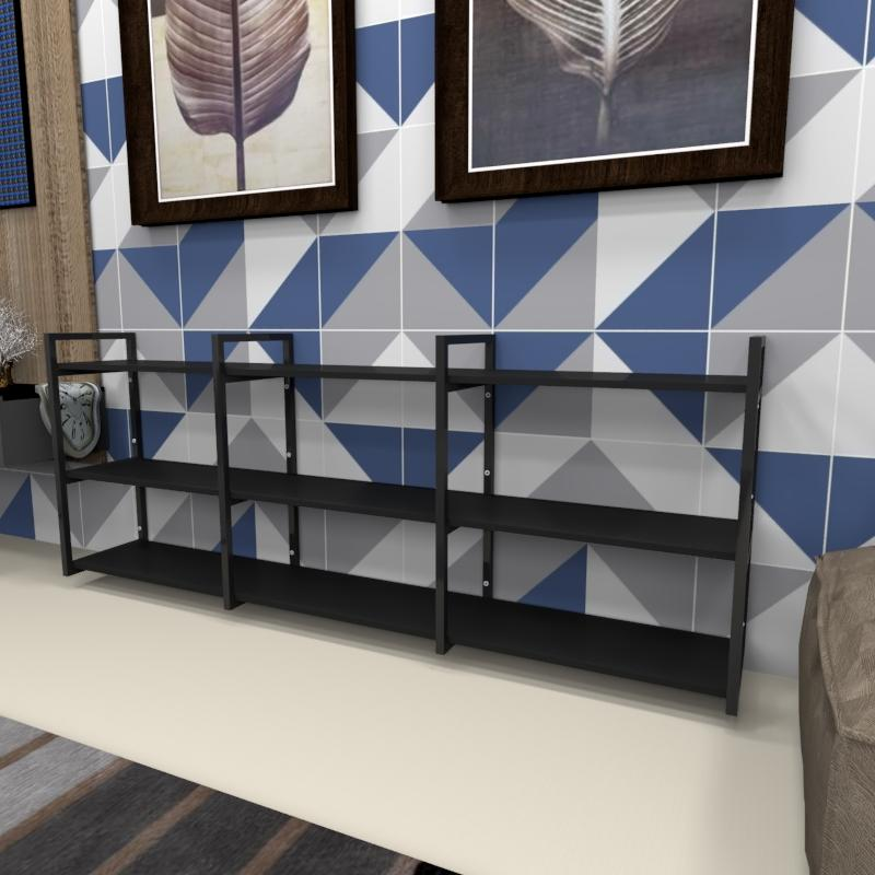 Estante industrial aço cor preto 180x30x68cm (C)x(L)x(A) cor mdf preto modelo ind35pest Estante industrial aço cor preto 180x30x68cm (C)x(L)x(A) cor mdf preto modelo ind35pest