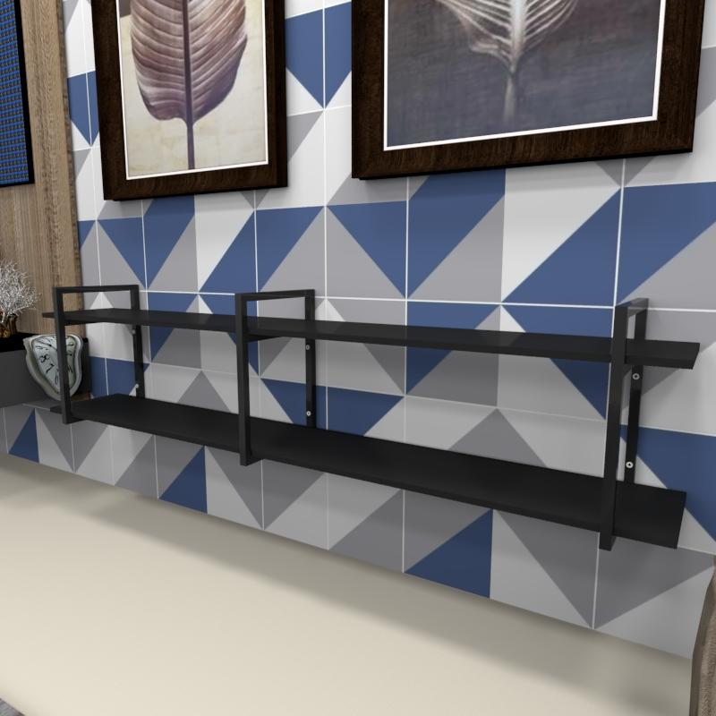 Estante industrial aço cor preto 180x30x40cm (C)x(L)x(A) cor mdf preto modelo ind39pest Estante industrial aço cor preto 180x30x40cm (C)x(L)x(A) cor mdf preto modelo ind39pest
