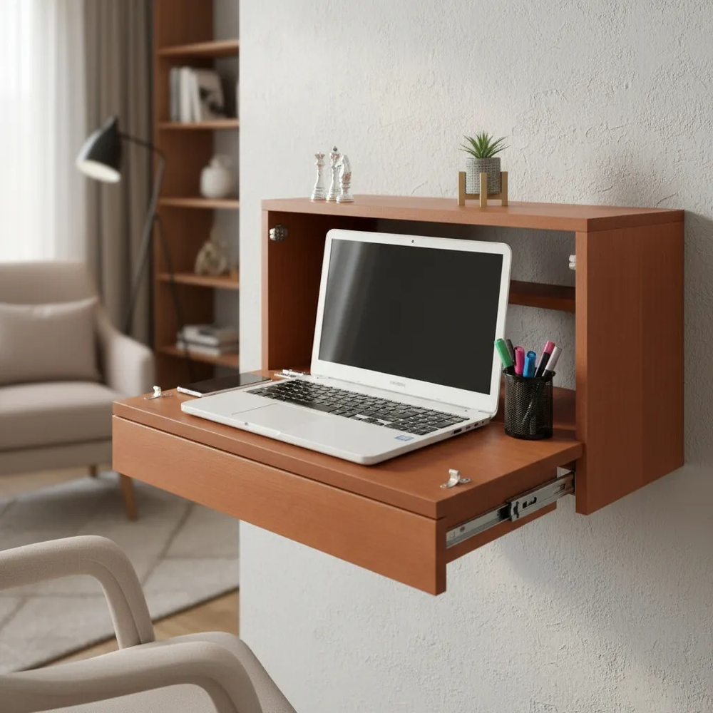 Escrivaninha Suspensa Bancada Compacta com Gaveta Mesa para Notebook Madeira Natural Curupixa Escrivaninha Suspensa Bancada Compacta com Gaveta Mesa para Notebook Madeira Natural Curupixa
