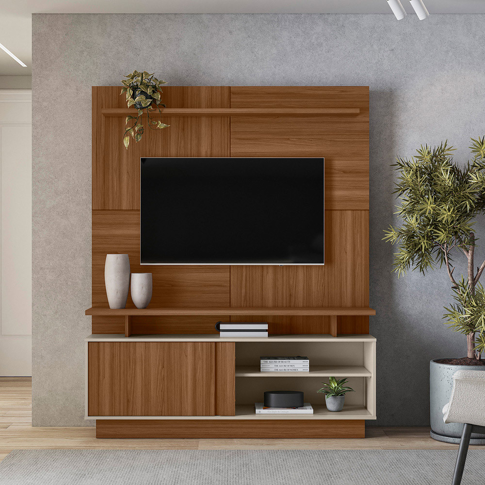 Home Decorativo Vicente MDF/MDP TV até 60 Polegadas Porta de Correr Jatobá/Off White G77 - Gran Belo Home Decorativo Vicente MDF/MDP TV até 60 Polegadas Porta de Correr Jatobá/Off White G77 - Gran Belo