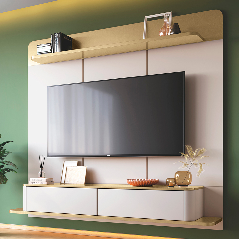 Home Painel Galax Suspenso para TV até 70 Polegadas com Off White/Champagne G26 - HB Móveis Home Painel Galax Suspenso para TV até 70 Polegadas com Off White/Champagne G26 - HB Móveis
