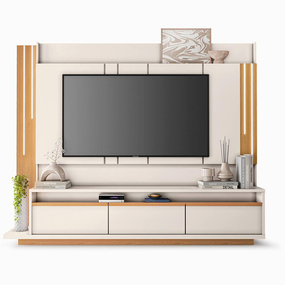 Home Theater Decorativo Montane para TV até 75" com LED Off White/Cinamomo G26 - HB Móveis Home Theater Decorativo Montane para TV até 75" com LED Off White/Cinamomo G26 - HB Móveis