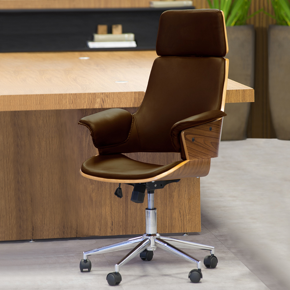 Cadeira de Escritório Home Office Decorativa Casemiro PU c/Regulagem de Altura Base Giratória Marrom G56 - Gran Belo Cadeira de Escritório Home Office Decorativa Casemiro PU c/Regulagem de Altura Base Giratória Marrom G56 - Gran Belo
