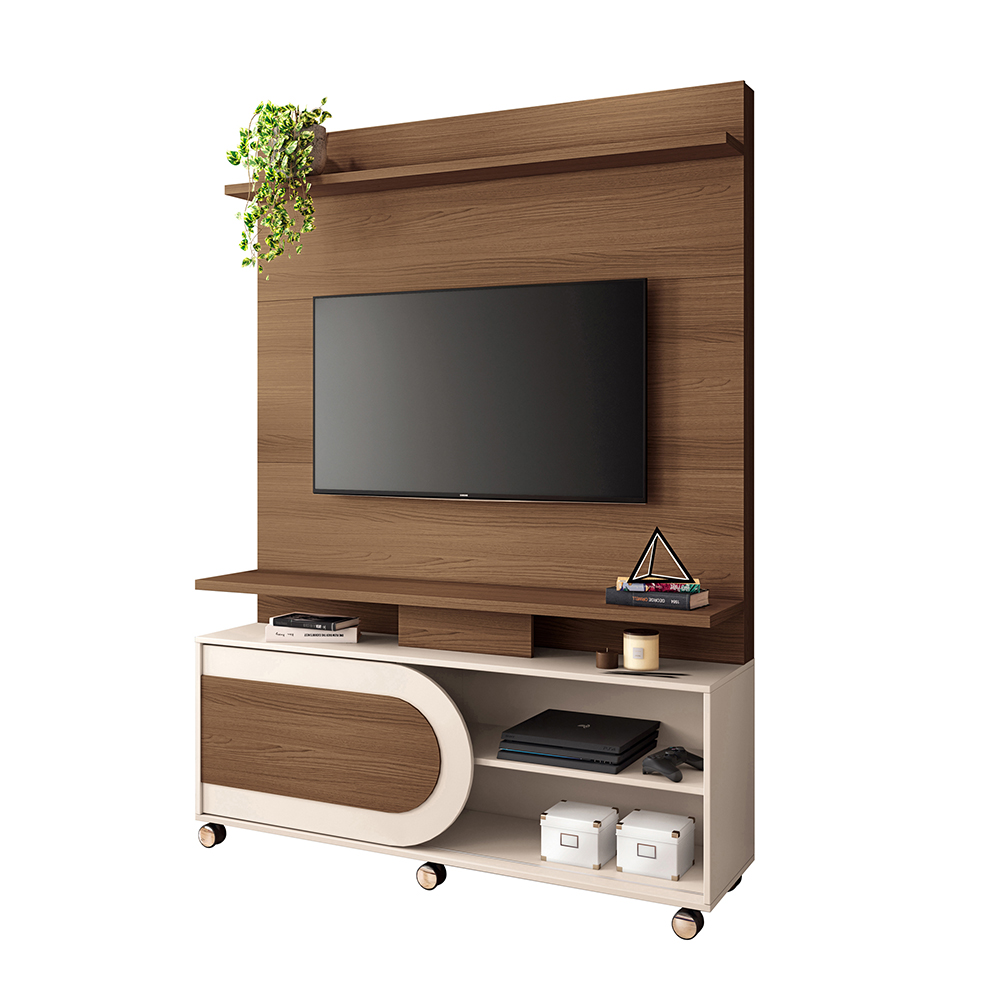 Home Theater Órbis TV até 55 Polegadas com Rodízios Castanho/Off White G26 - Hb Móveis Home Theater Órbis TV até 55 Polegadas com Rodízios Castanho/Off White G26 - Hb Móveis