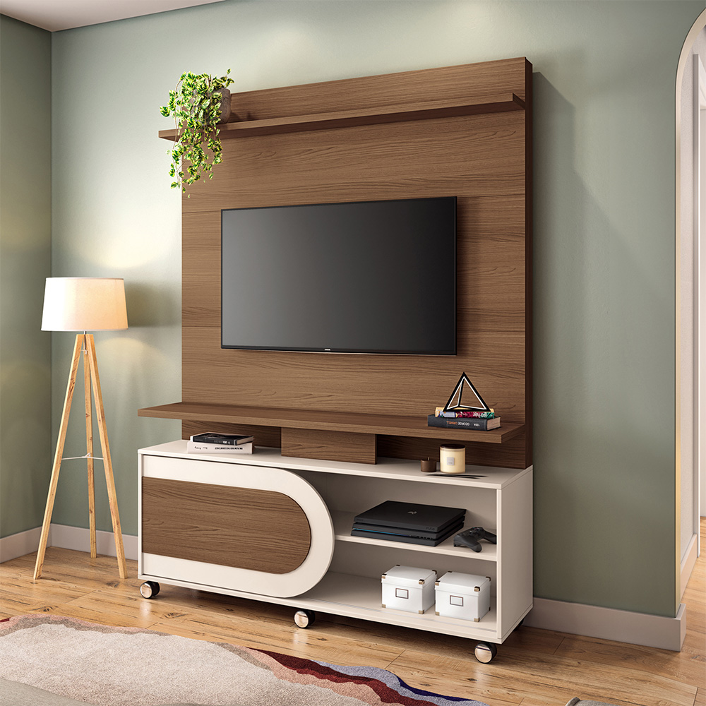 Home Theater Decorativo Globo c/Rodízios para TV até 55 Polegadas Castanho/Off White G26 - Gran Belo Home Theater Decorativo Globo c/Rodízios para TV até 55 Polegadas Castanho/Off White G26 - Gran Belo