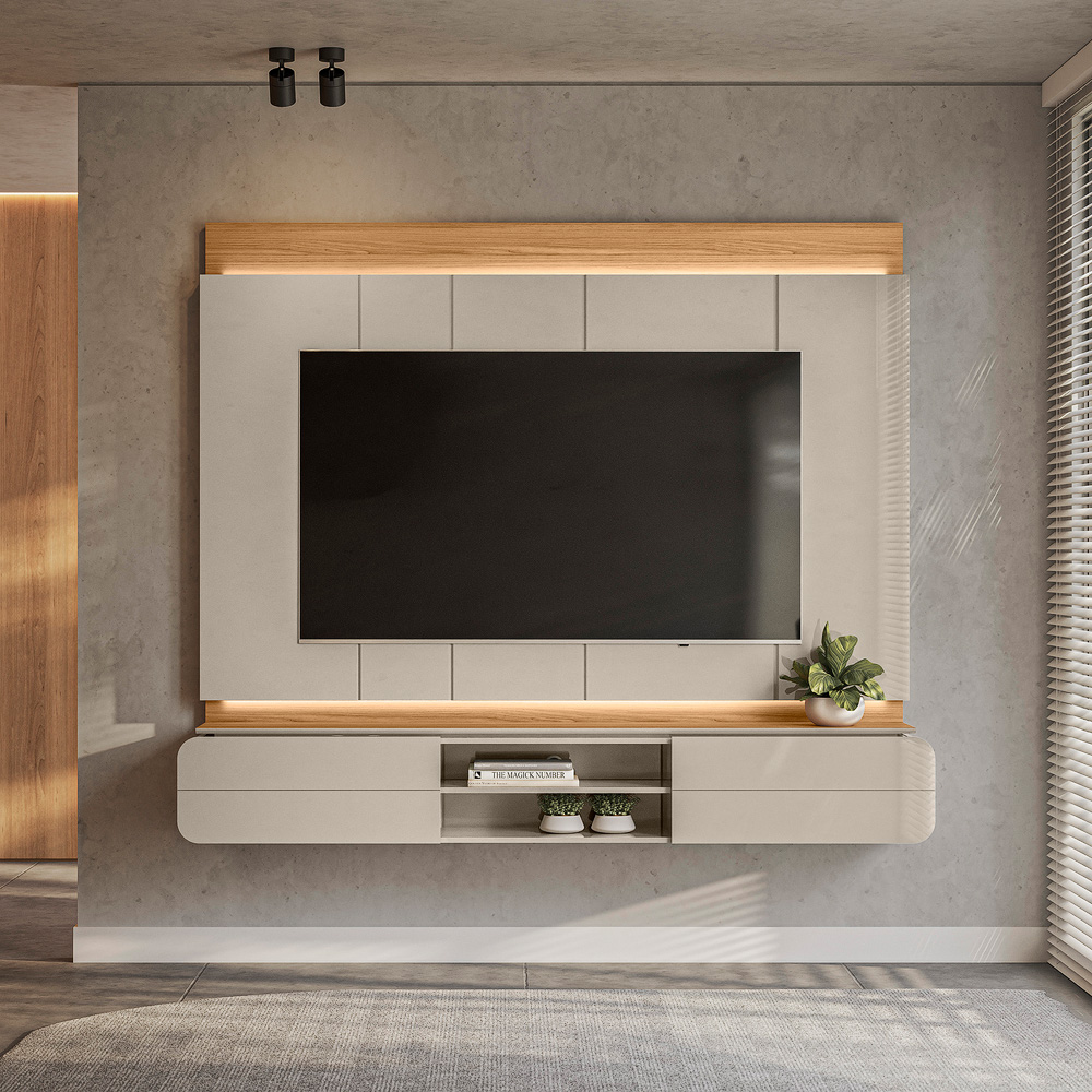 Painel Home Decorativo Zendaya MDP/MDF TV até 75 Polegadas Portas Tauari/Off White G77 - Gran Belo Painel Home Decorativo Zendaya MDP/MDF TV até 75 Polegadas Portas Tauari/Off White G77 - Gran Belo