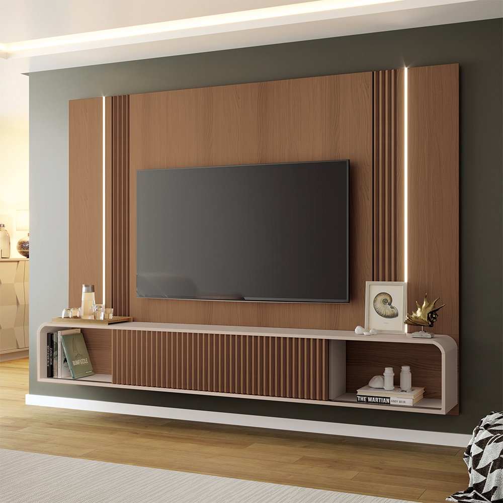 Home Suspenso Empire MDF/MDP LED TV até 85 Polegadas em Castanho/Off White G26 - Hb Móveis Home Suspenso Empire MDF/MDP LED TV até 85 Polegadas em Castanho/Off White G26 - Hb Móveis
