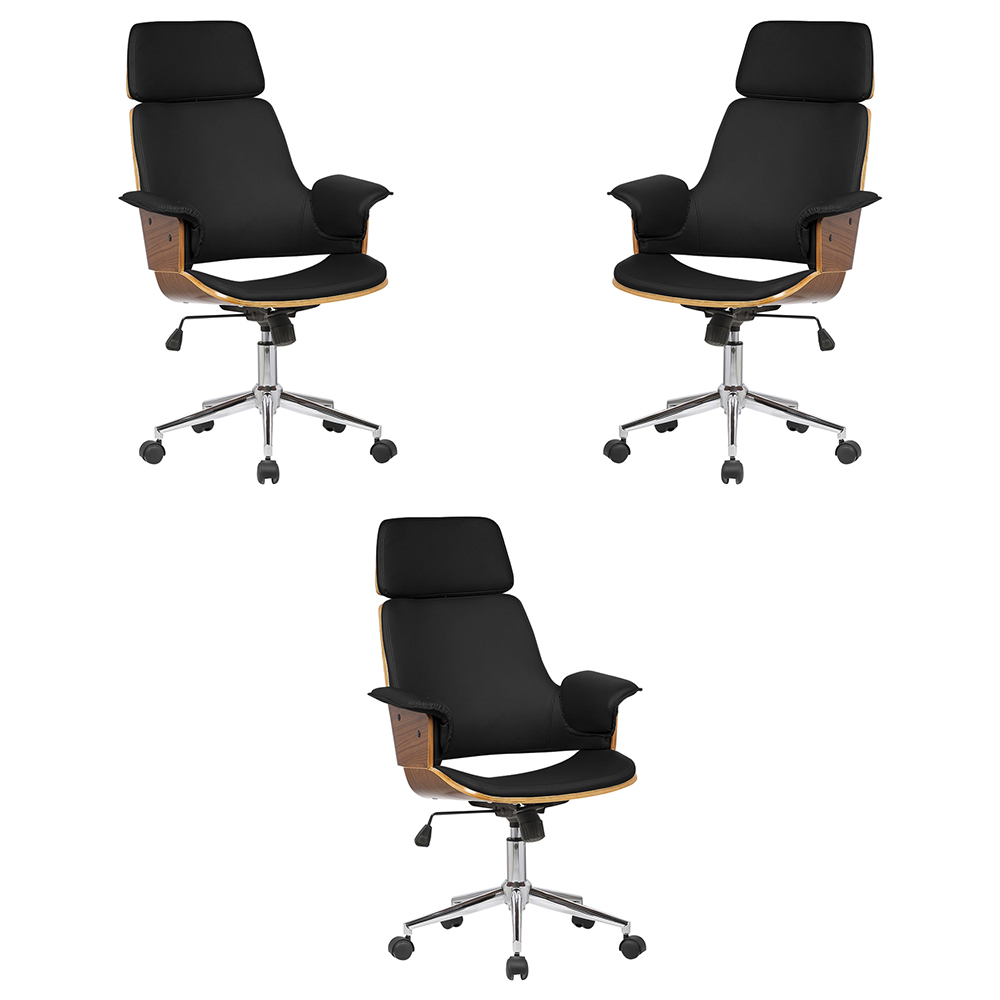 Kit 3 Cadeira de Escritório Home Office Decorativas Casemiro PU c/Regulagem de Altura Base Giratória Preto G56 - Gran Belo Kit 3 Cadeira de Escritório Home Office Decorativas Casemiro PU c/Regulagem de Altura Base Giratória Preto G56 - Gran Belo