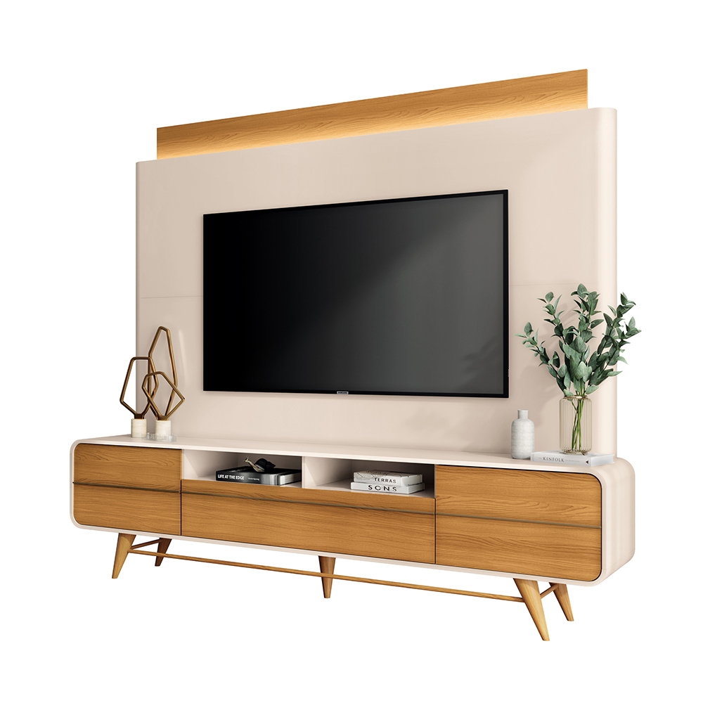Home Theater Decorativo Majestade c/LED para TV até 85 Polegadas Off White/Cinamomo G26 - Gran Belo Home Theater Decorativo Majestade c/LED para TV até 85 Polegadas Off White/Cinamomo G26 - Gran Belo