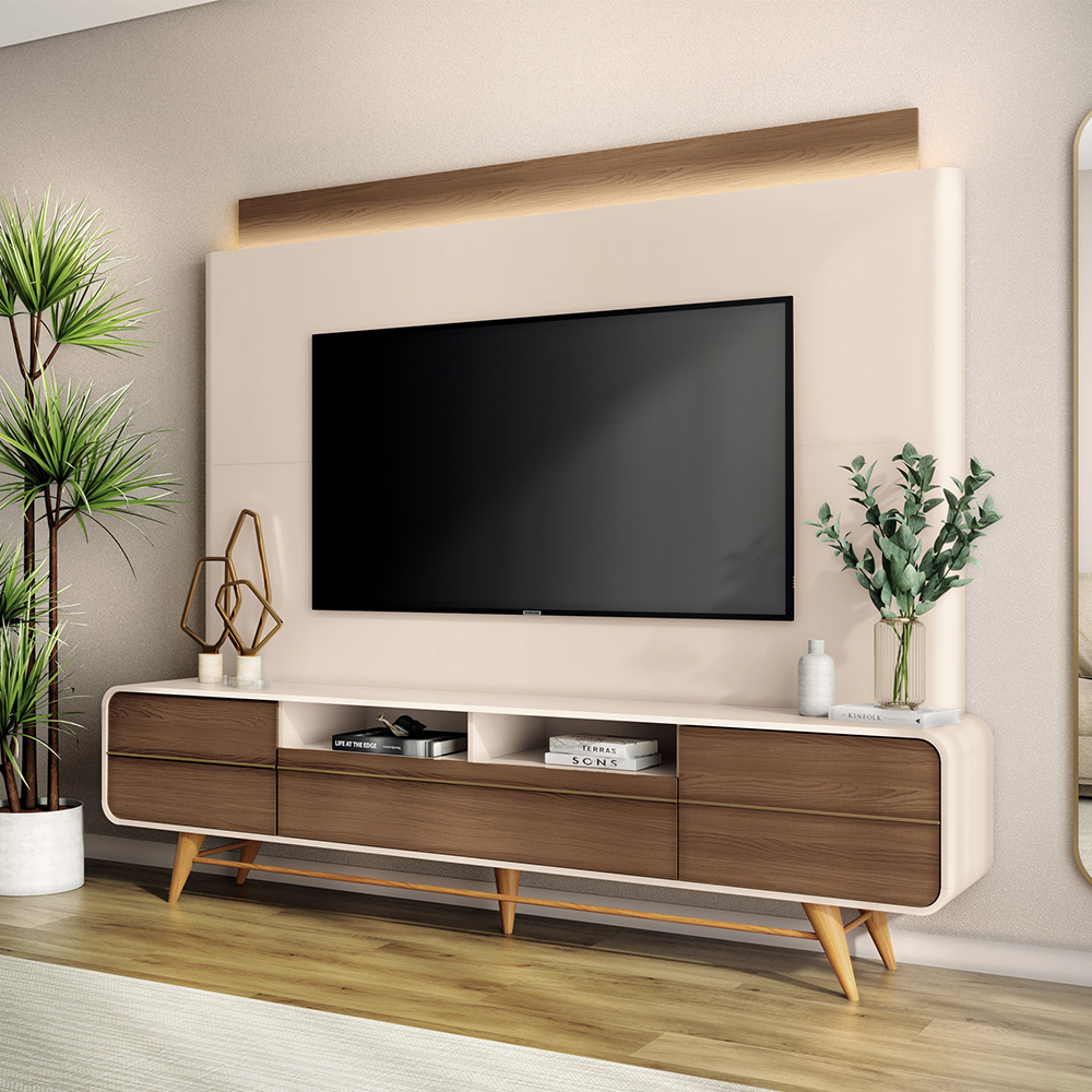 Home Theater Nobre com LED TV até 85 Polegadas em Off White/Castanho G26 - Hb Móveis Home Theater Nobre com LED TV até 85 Polegadas em Off White/Castanho G26 - Hb Móveis